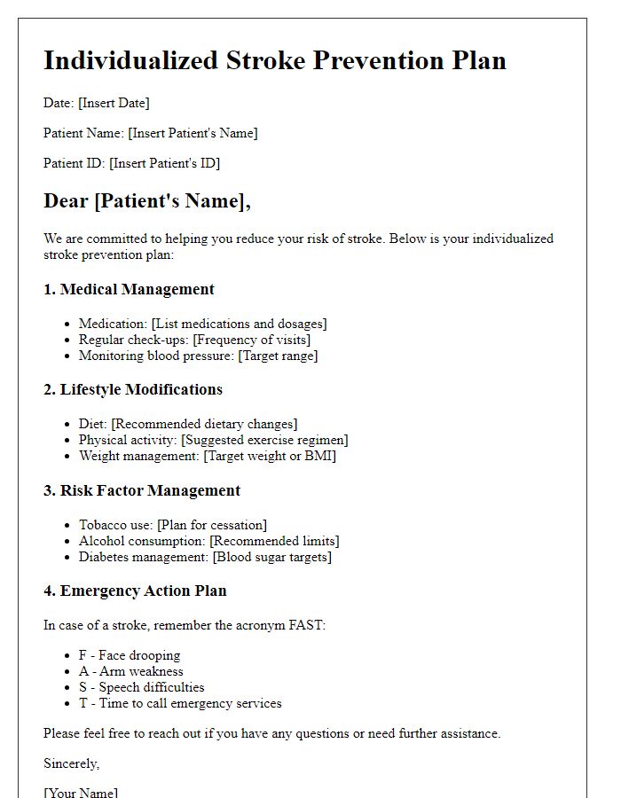 Letter template of individualized stroke prevention plans.