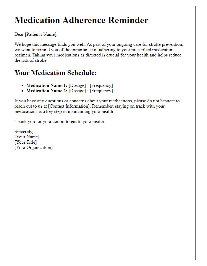 Letter template of medication adherence reminders for stroke prevention.