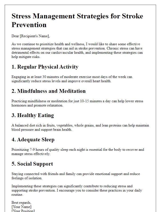 Letter template of stress management strategies for stroke prevention.