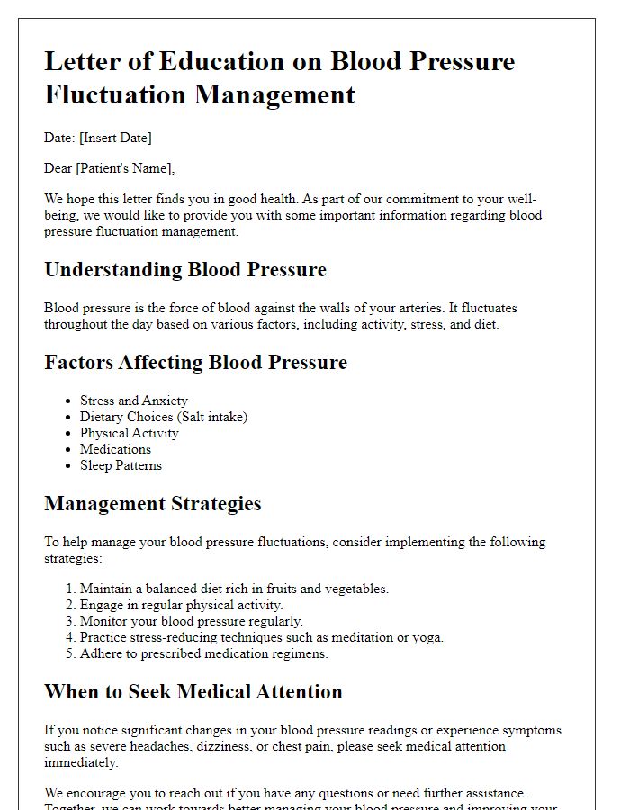 Letter template of education on blood pressure fluctuation management.