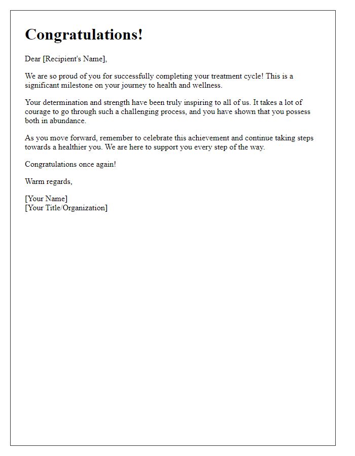 Letter template of congratulations for completing a treatment cycle