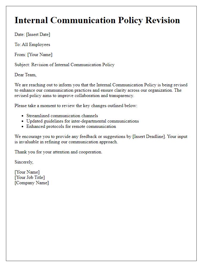 Letter template of internal communication policy revision