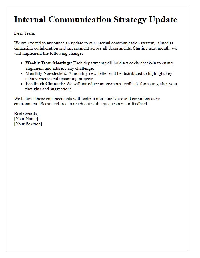 Letter template of internal communication strategy update