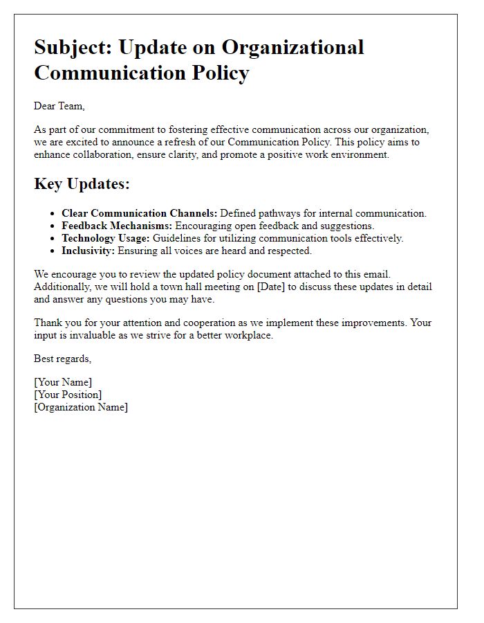 Letter template of organizational communication policy refresh