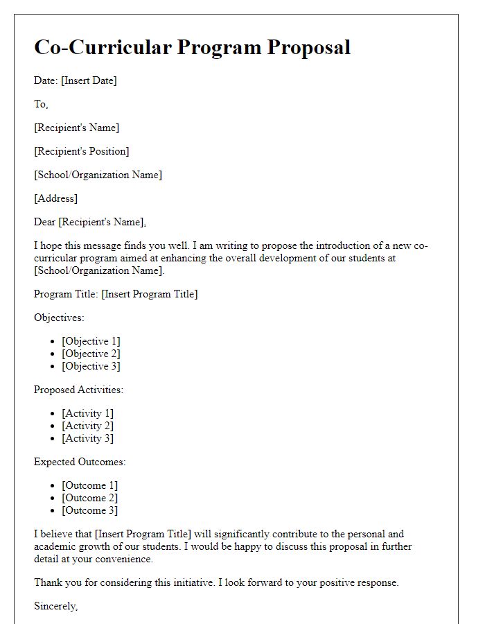 Letter template of co-curricular program proposal for students