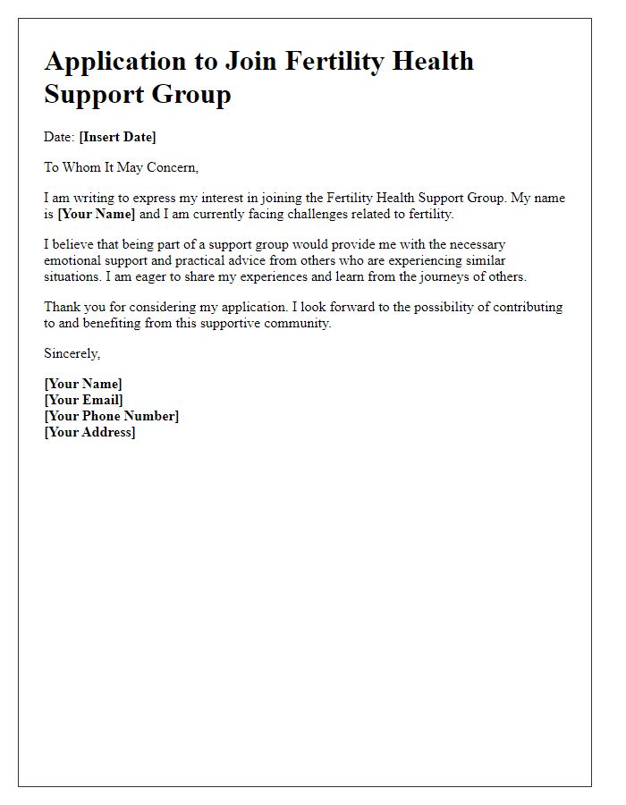 Letter template of application to join fertility health support group