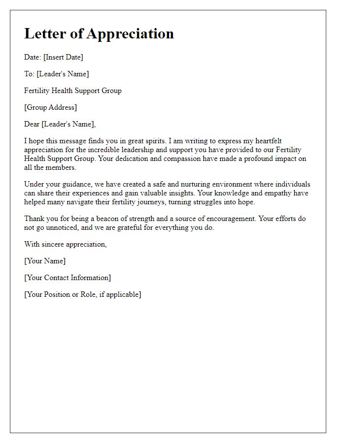 Letter template of appreciation for fertility health support group leaders