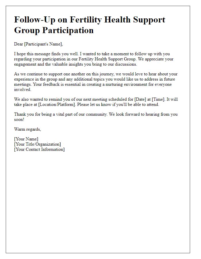 Letter template of follow-up on fertility health support group participation