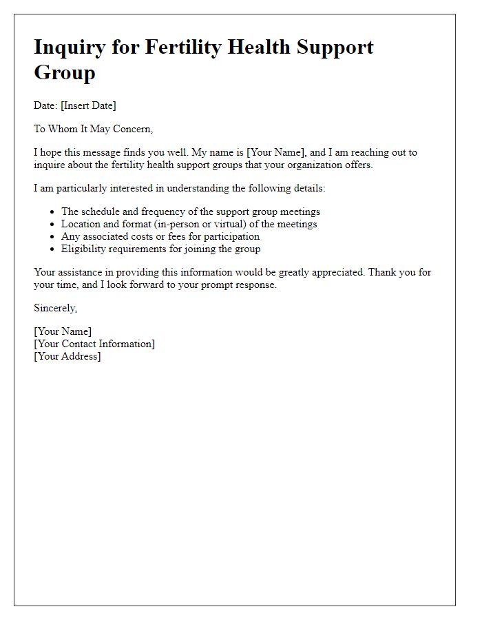 Letter template of inquiry for fertility health support group details