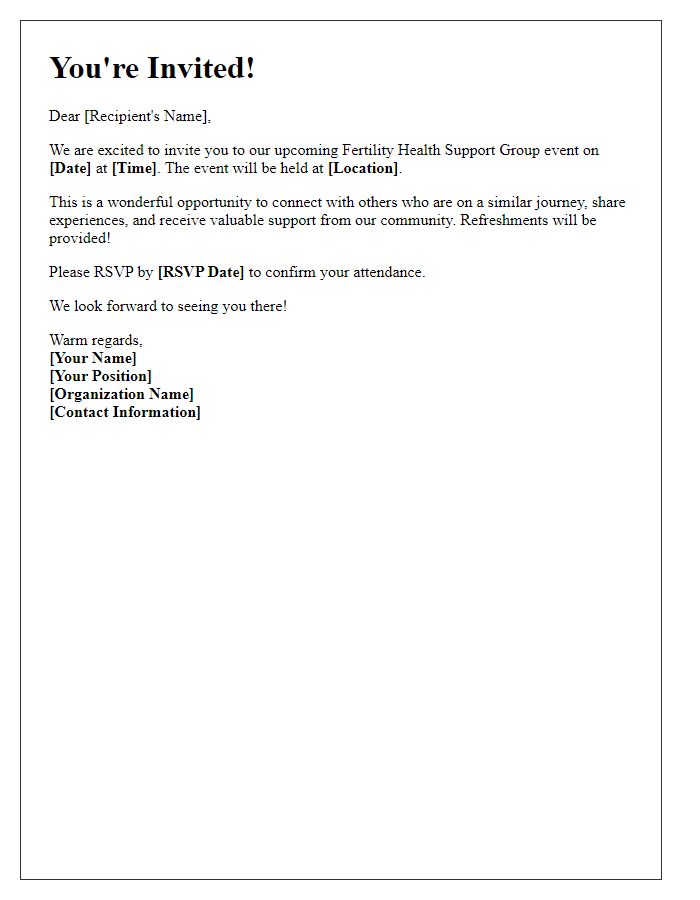 Letter template of invitation to fertility health support group events