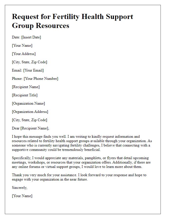 Letter template of request for fertility health support group resources