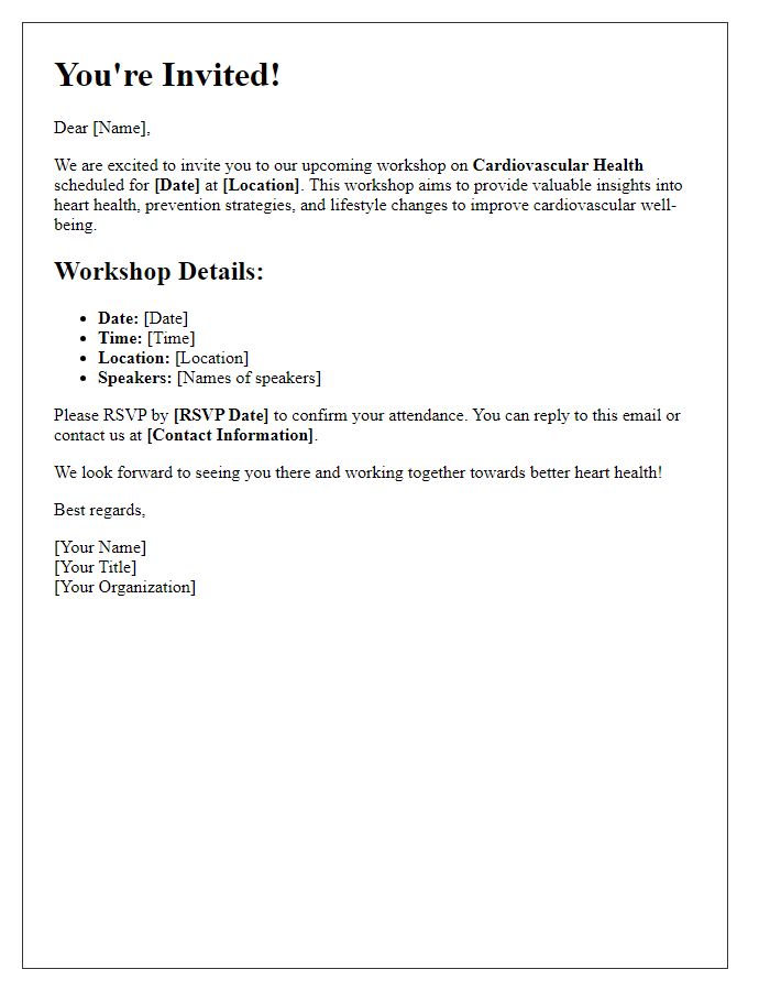 Letter template of invitation for cardiovascular health workshop.