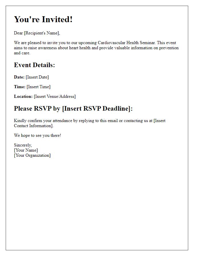 Letter template of RSVP invitation for a cardiovascular health seminar.