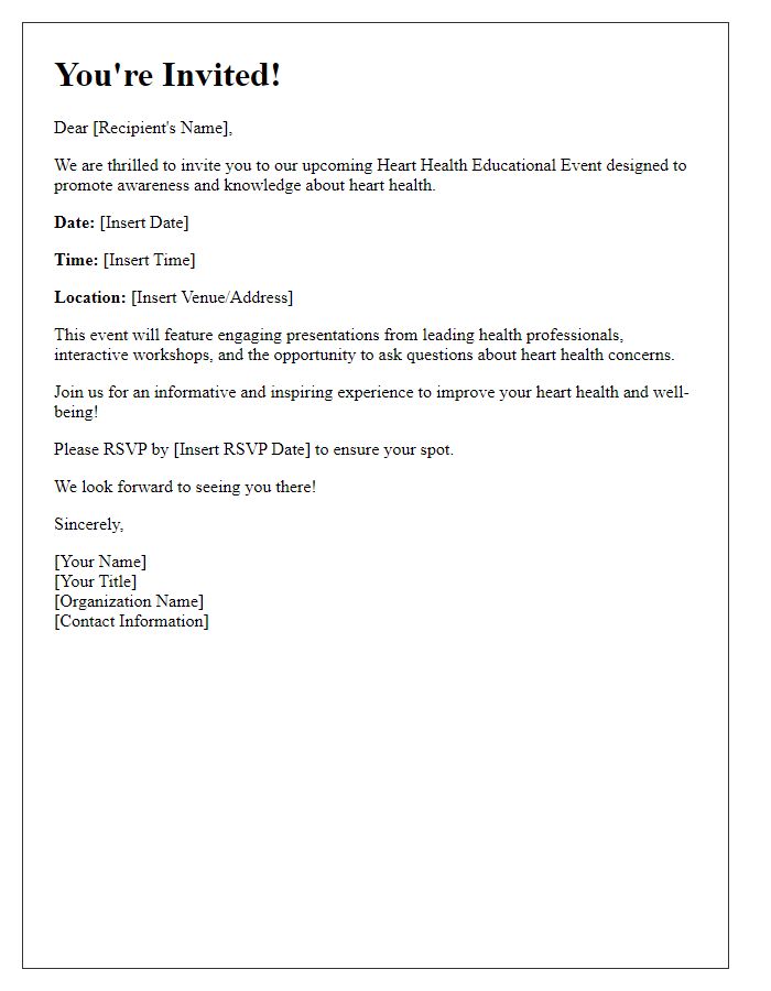 Letter template of welcome invitation for a heart health educational event.