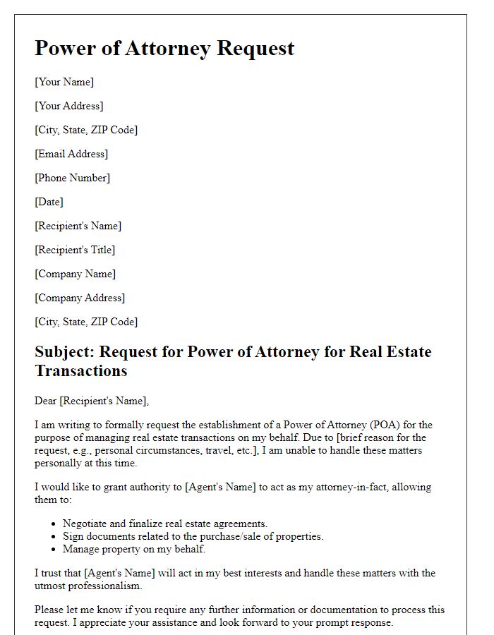 Letter template of real estate power of attorney request