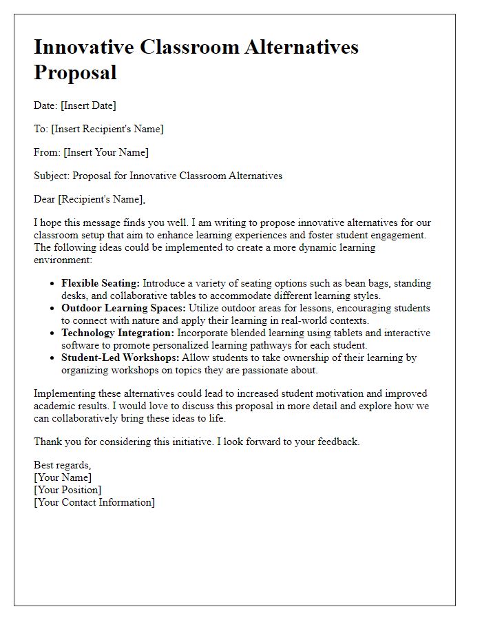 Letter template of innovative classroom alternatives