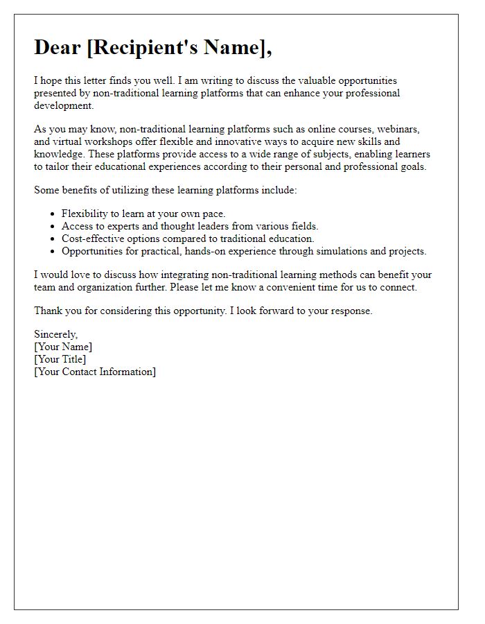 Letter template of non-traditional learning platforms