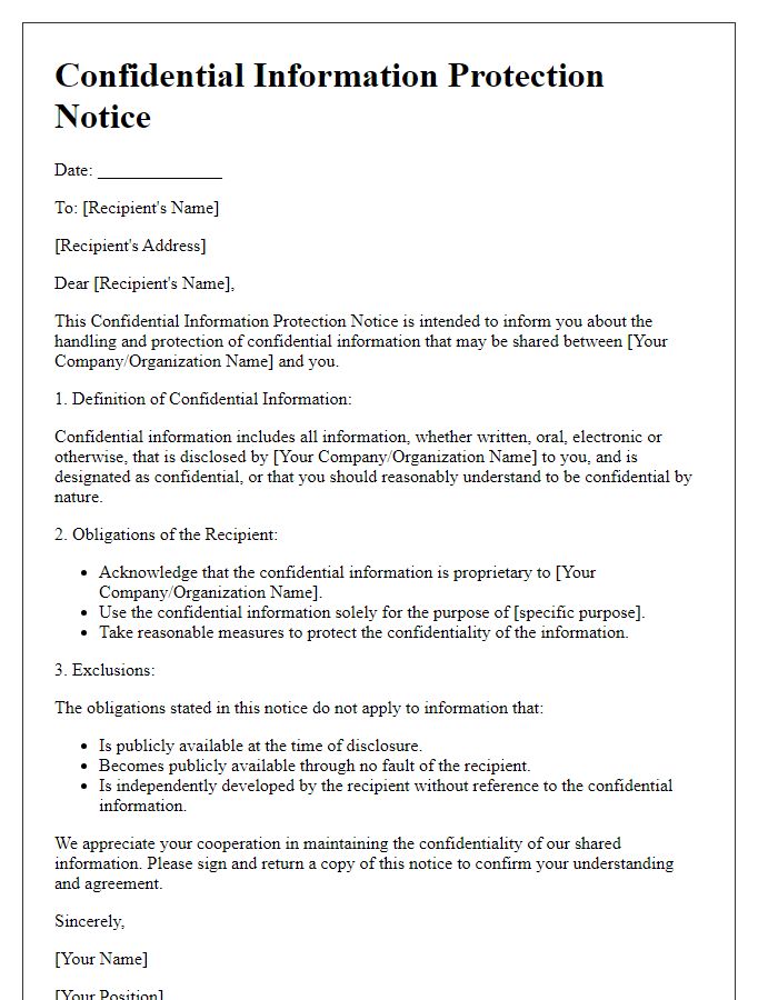 Letter template of Confidential Information Protection Notice