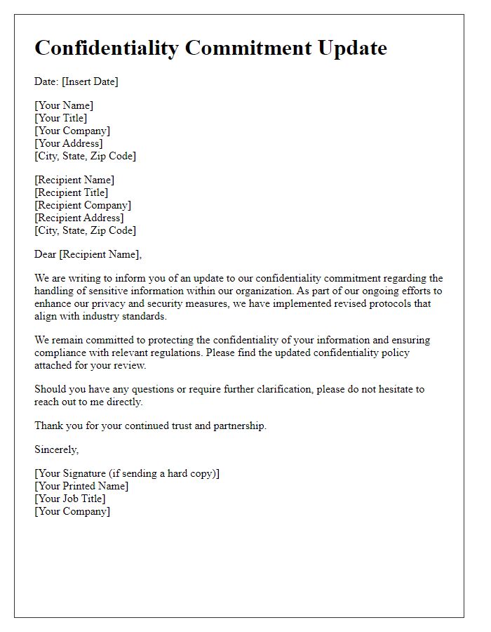 Letter template of Confidentiality Commitment Update