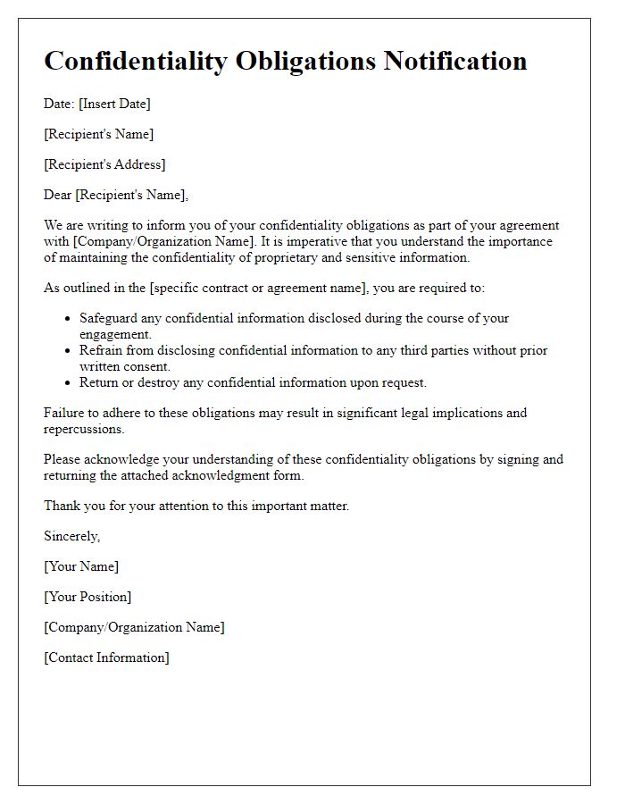 Letter template of Confidentiality Obligations Notification