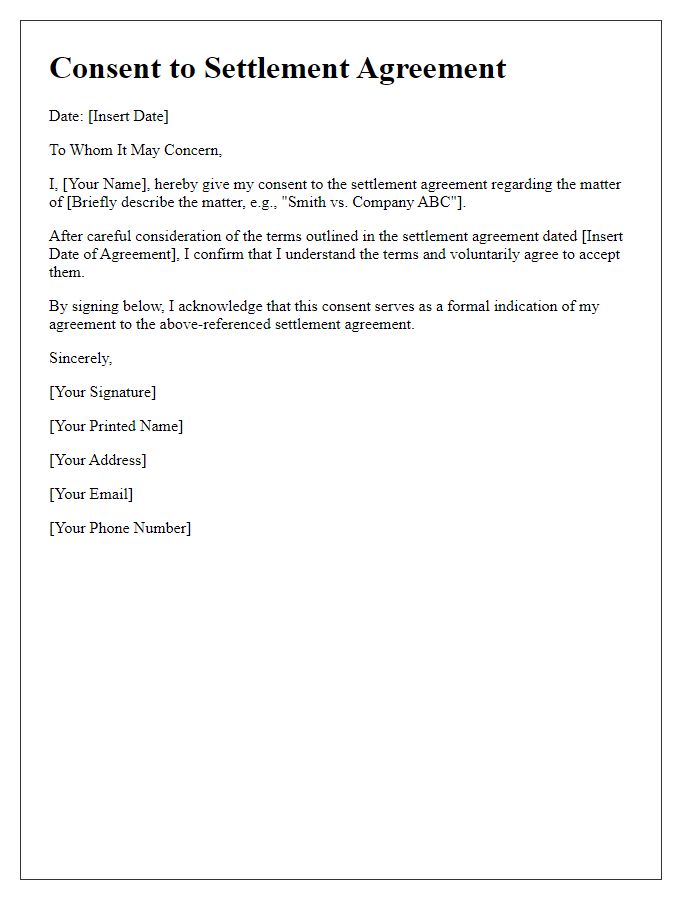 Letter template of consent to settlement agreement