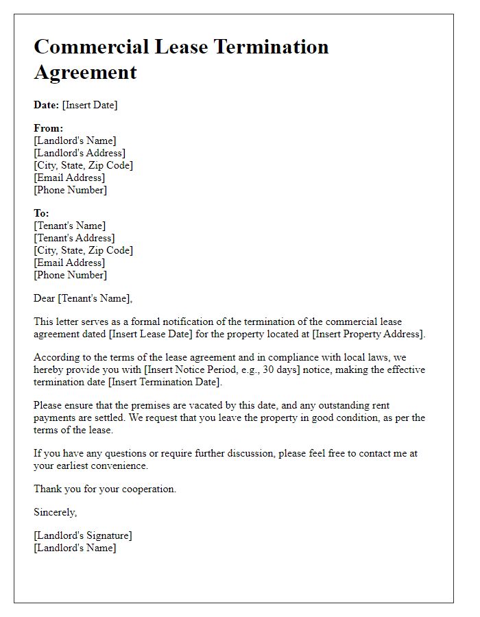 Letter template of commercial lease termination agreement