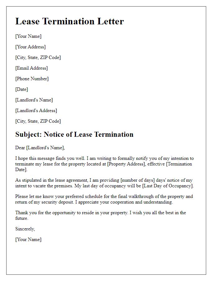 Letter template of formal lease termination communication