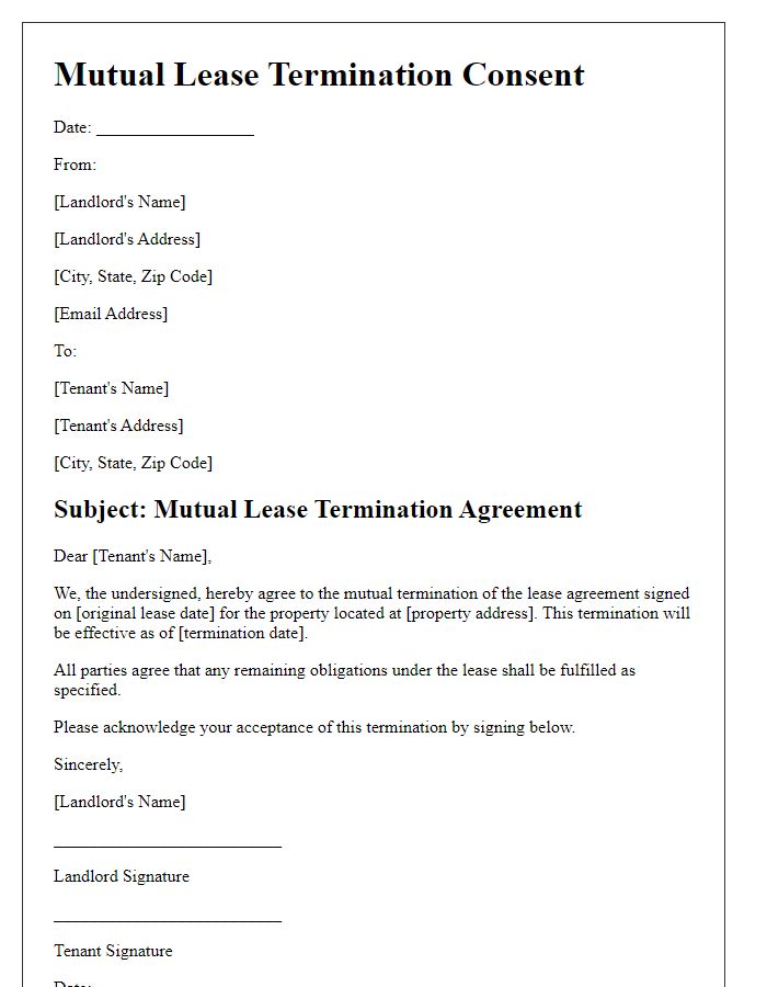 Letter template of mutual lease termination consent