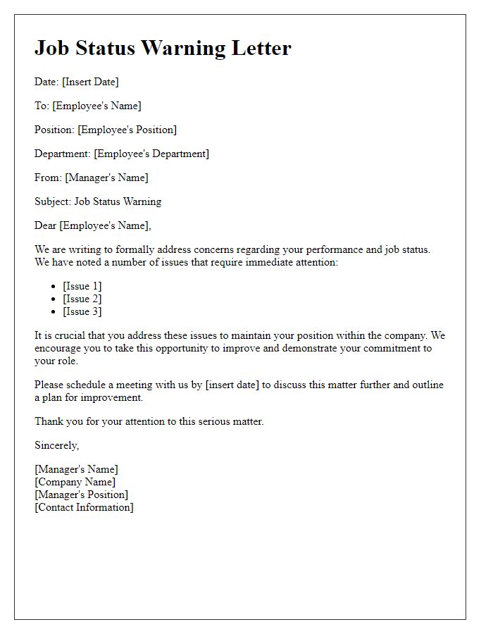 Letter template of job status warning