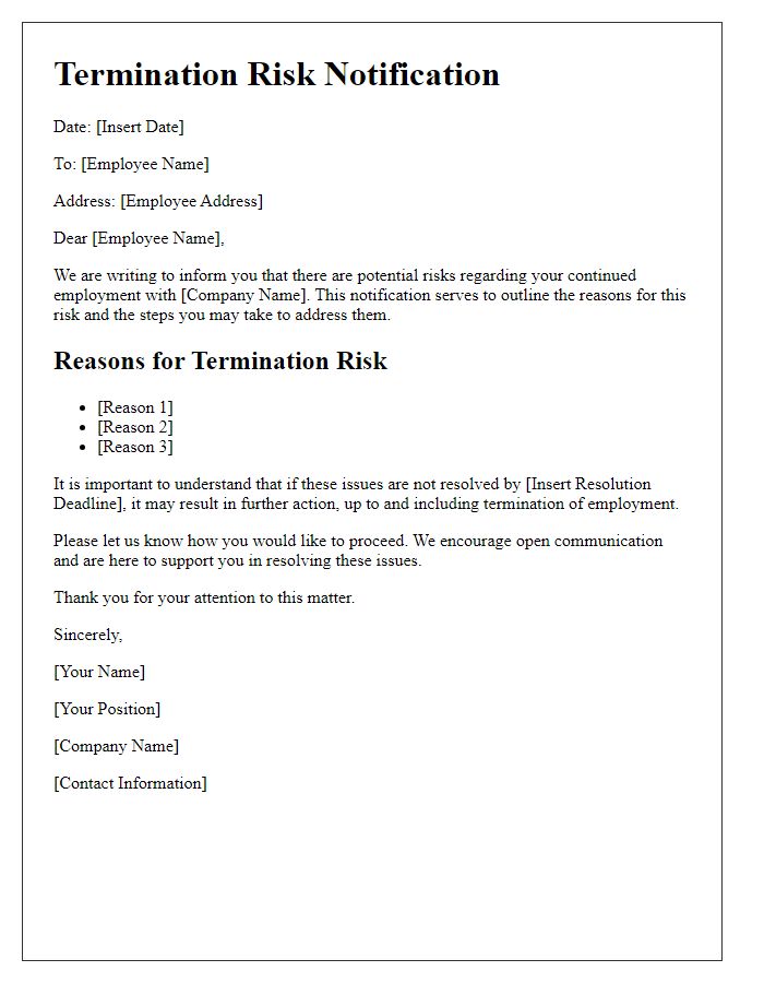 Letter template of termination risk notification