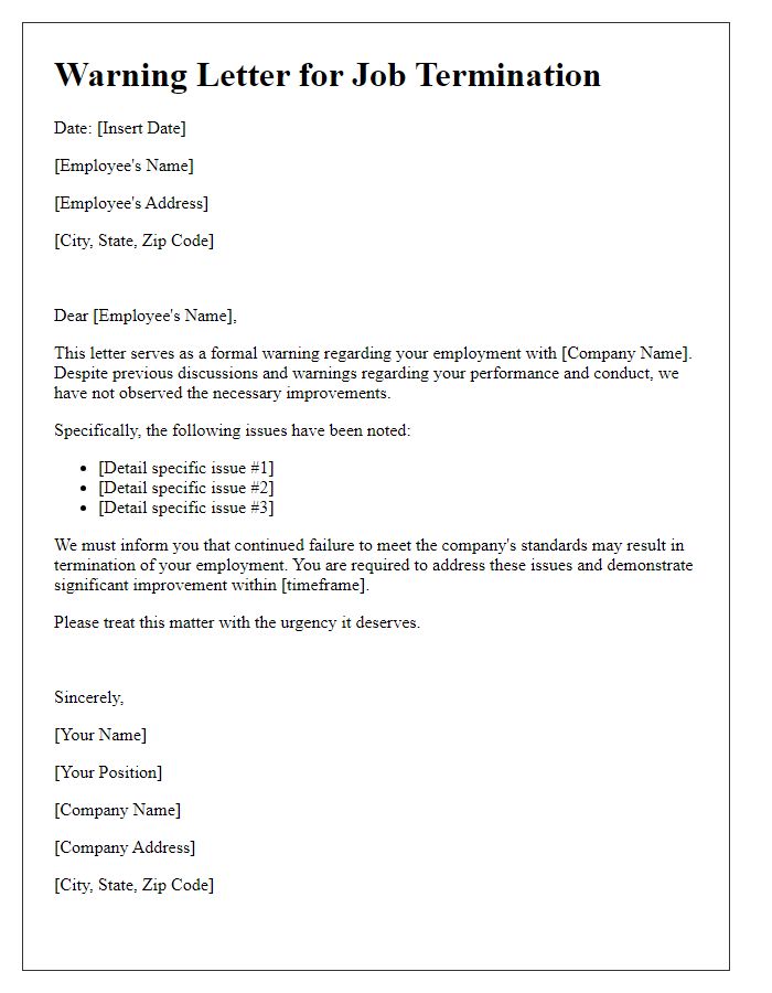Letter template of warning for job termination