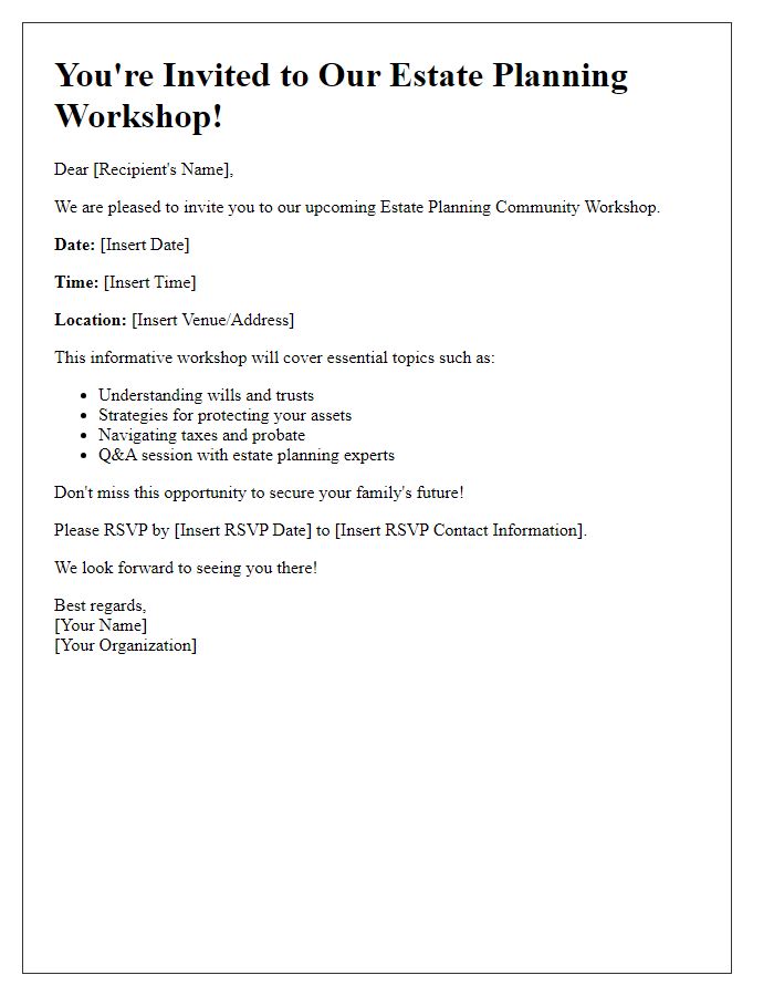 Letter template of estate planning community workshop invitation