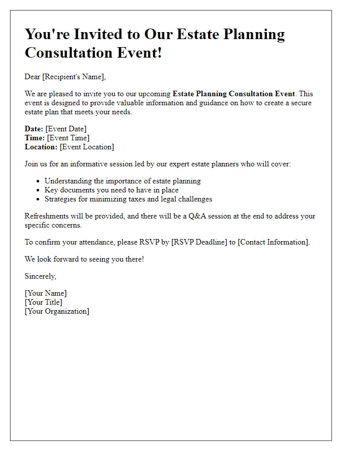 Letter template of estate planning consultation event invitation