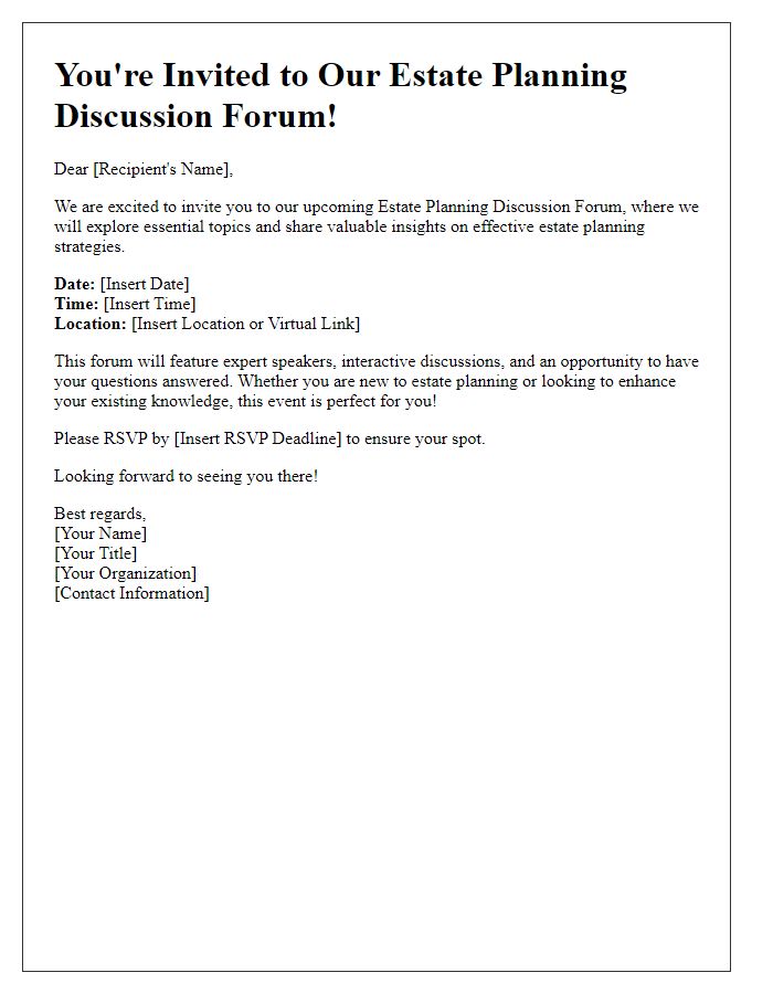 Letter template of estate planning discussion forum invitation