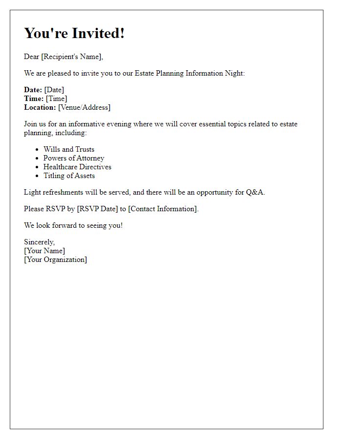 Letter template of estate planning information night invitation