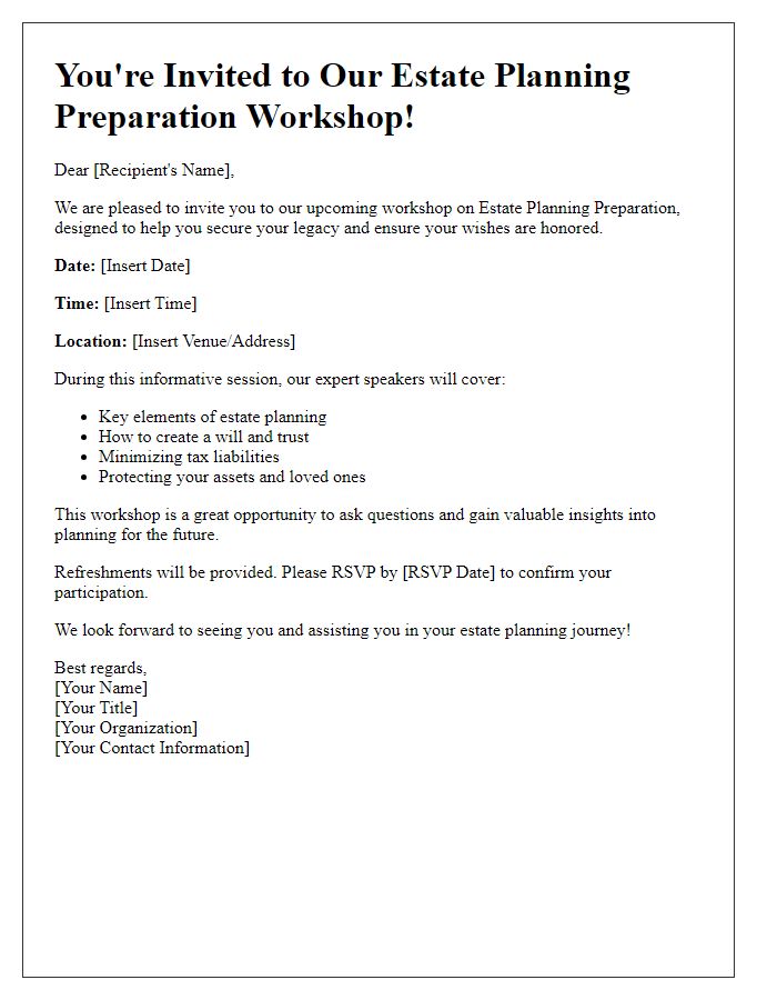 Letter template of estate planning preparation workshop invitation