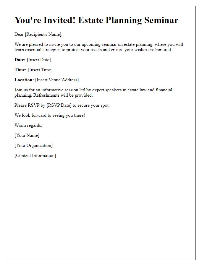 Letter template of estate planning seminar invitation