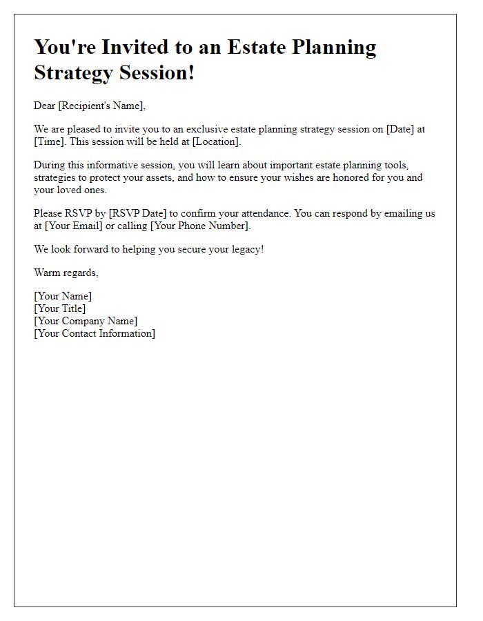 Letter template of estate planning strategy session invitation