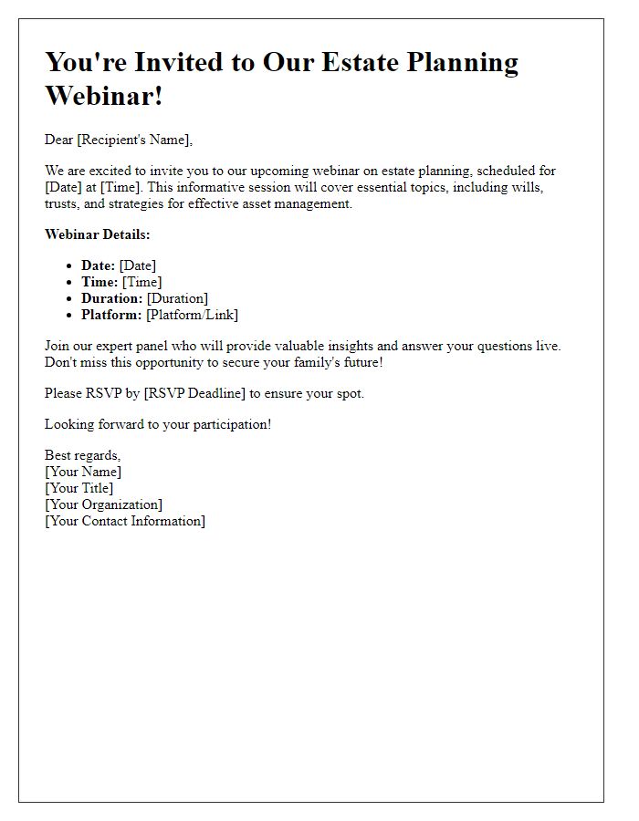 Letter template of estate planning webinar invitation