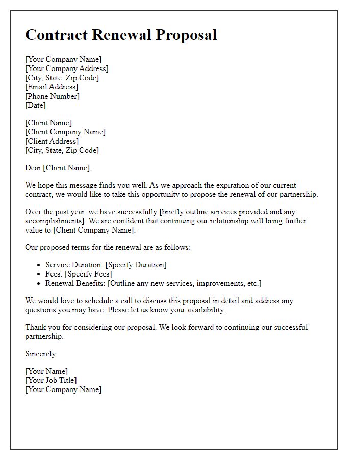 Letter template of client contract renewal proposal