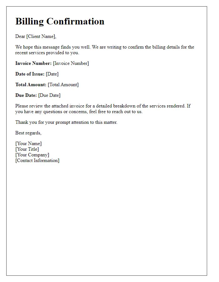 Letter template of billing confirmation for clients
