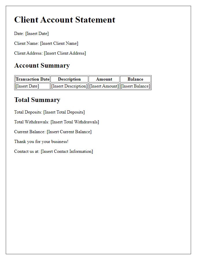 Letter template of client account statement