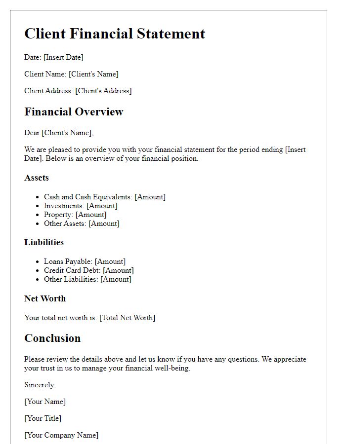 Letter template of client financial statement