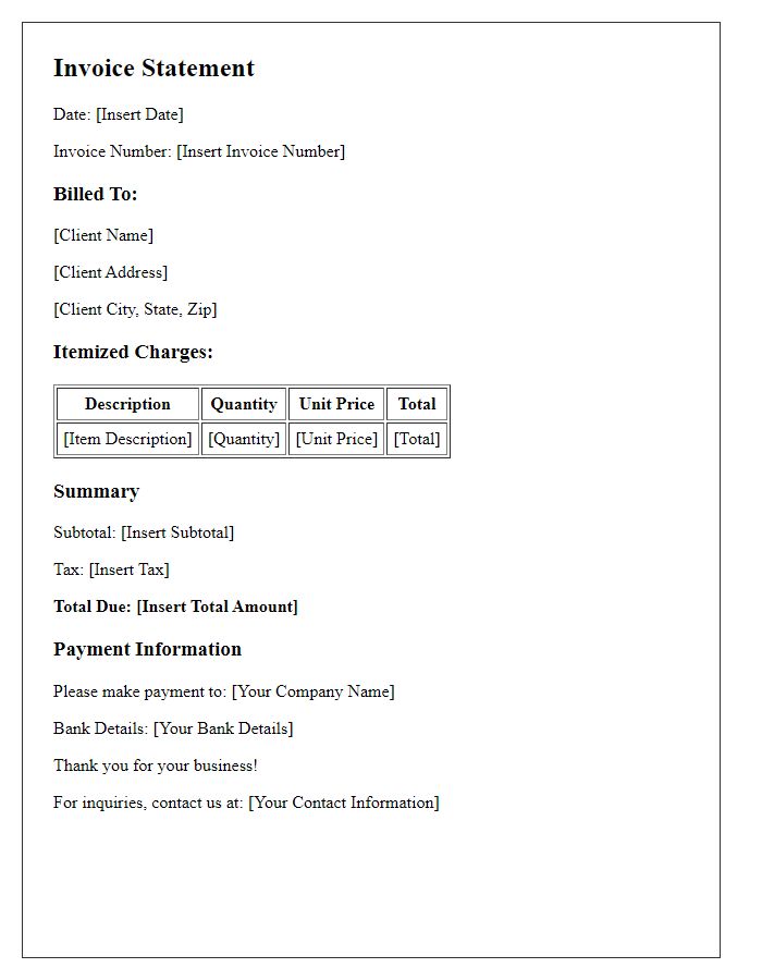 Letter template of client invoice statement