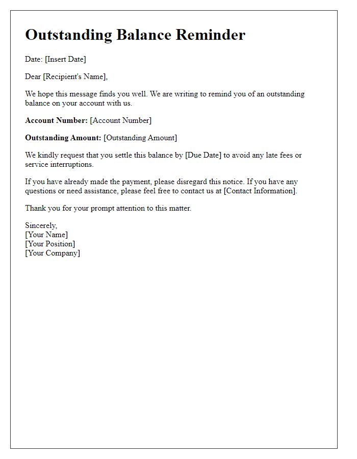 Letter template of outstanding balance reminder