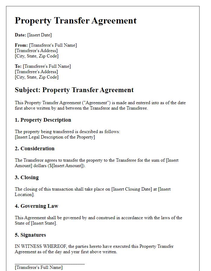 Letter template of property transfer agreement