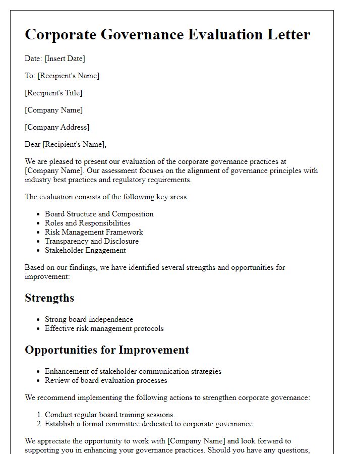 Letter template of corporate governance evaluation