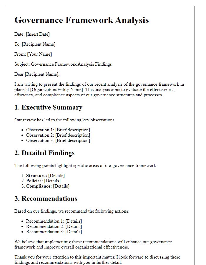 Letter template of governance framework analysis