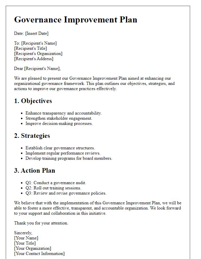 Letter template of governance improvement plan