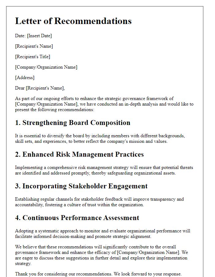 Letter template of strategic governance recommendations